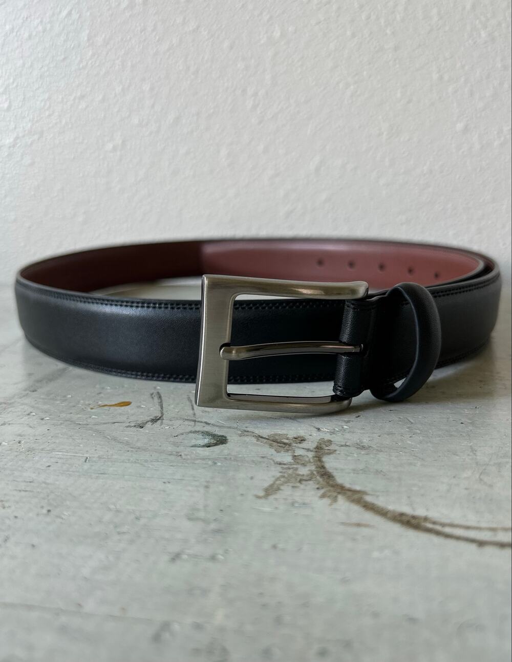 New Perry Ellis Portfolio Black Leather Dress Belt preppy casual minimalist 40